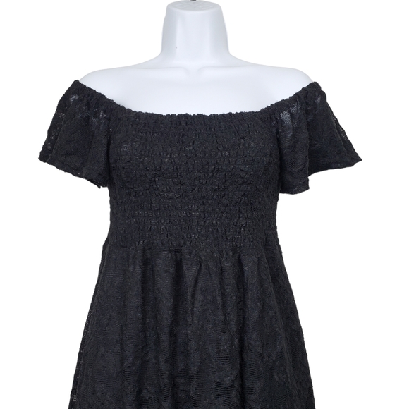 Anthropologie HD in Paris Womens Black Textured Lace Mesh Smocked Dress Size XS - Picture 5 of 10